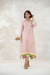 Tea Pink Shirt with Minimal Embroidery