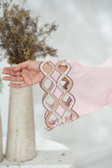 Blush Short Shirt with Leather Cutwork & 3D Floral Details