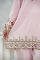 Blush Short Shirt with Leather Cutwork & 3D Floral Details
