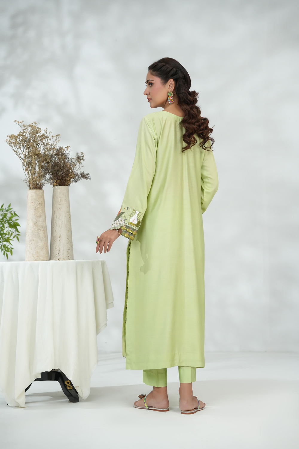 Embroidered Dress with Leather Appliqué Details
