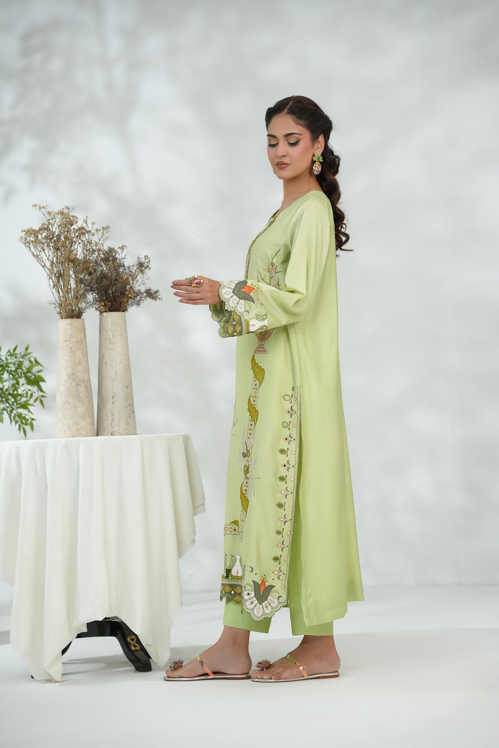 Embroidered Dress with Leather Appliqué Details
