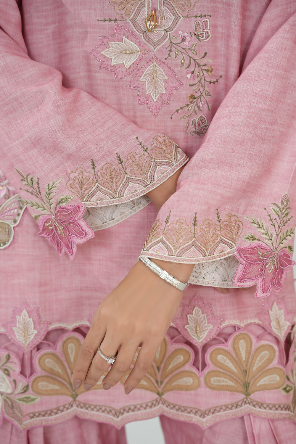 Floral Cutwork Short Shirt with Farshi Shalwar