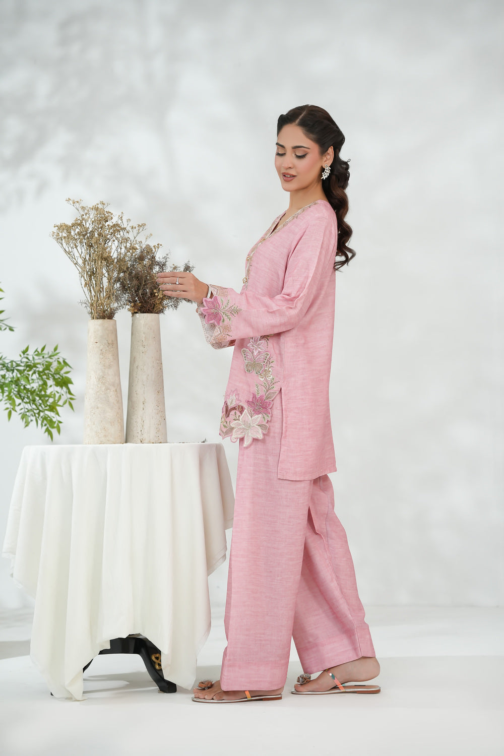 Floral Cutwork Short Shirt with Farshi Shalwar