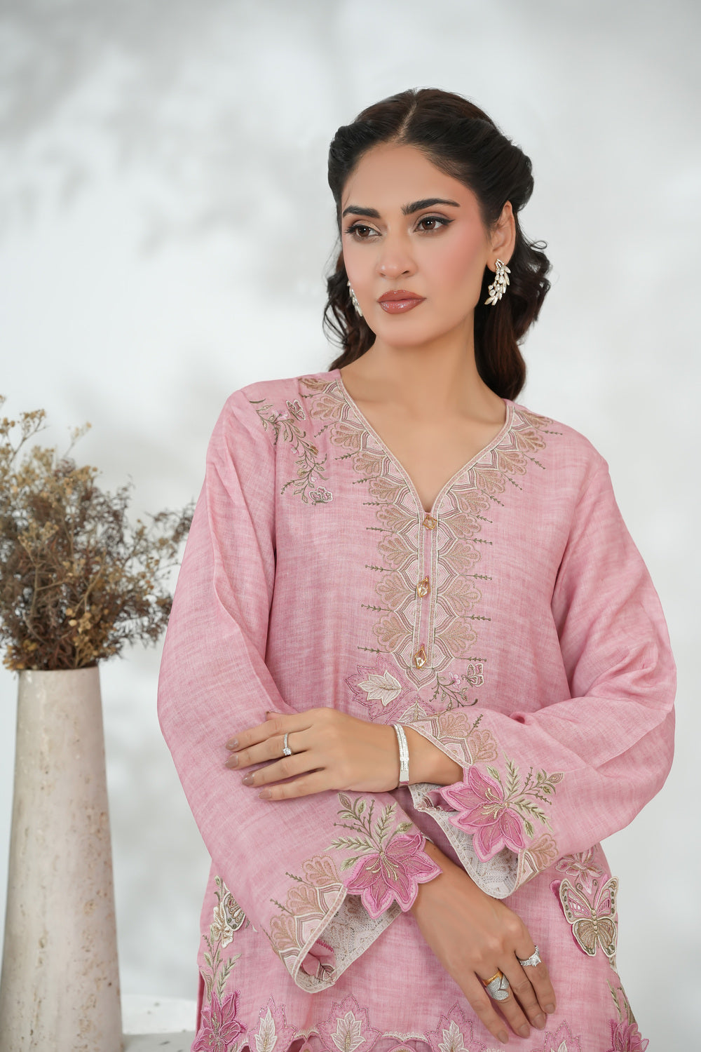 Floral Cutwork Short Shirt with Farshi Shalwar