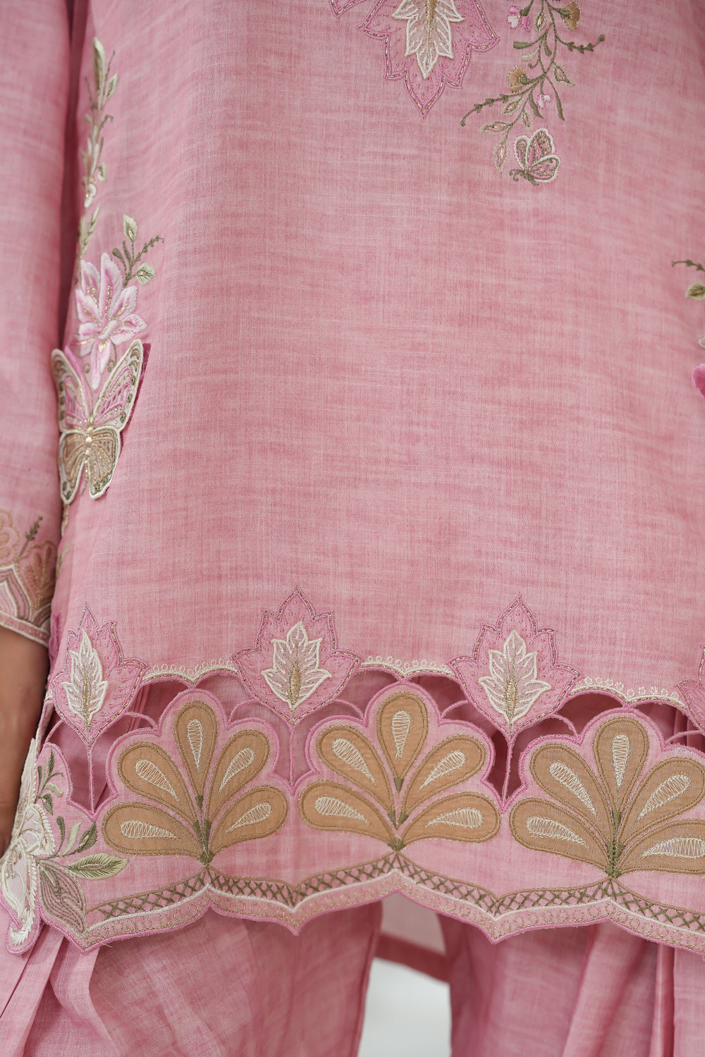 Floral Cutwork Short Shirt with Farshi Shalwar