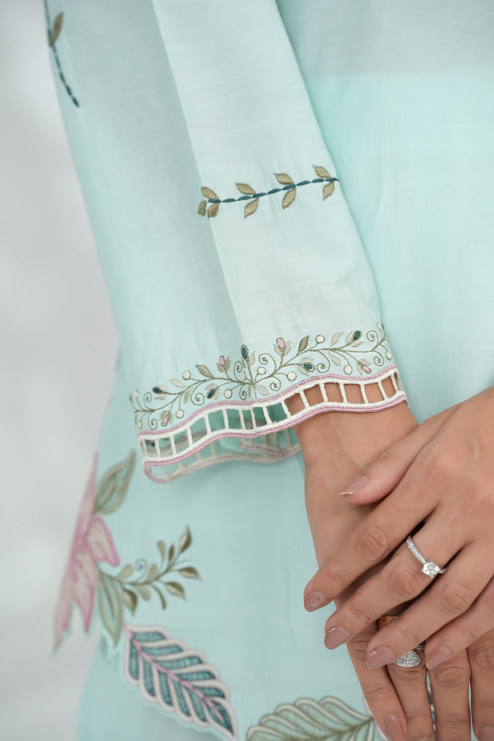 Ice BlueCollared Shirt with Minimal Embroidery