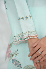 Ice BlueCollared Shirt with Minimal Embroidery