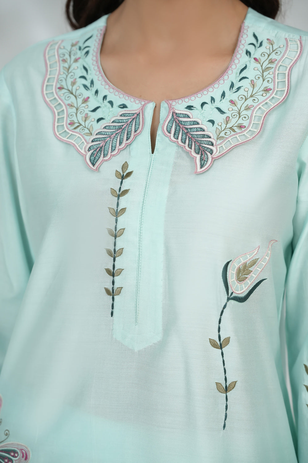 Ice BlueCollared Shirt with Minimal Embroidery