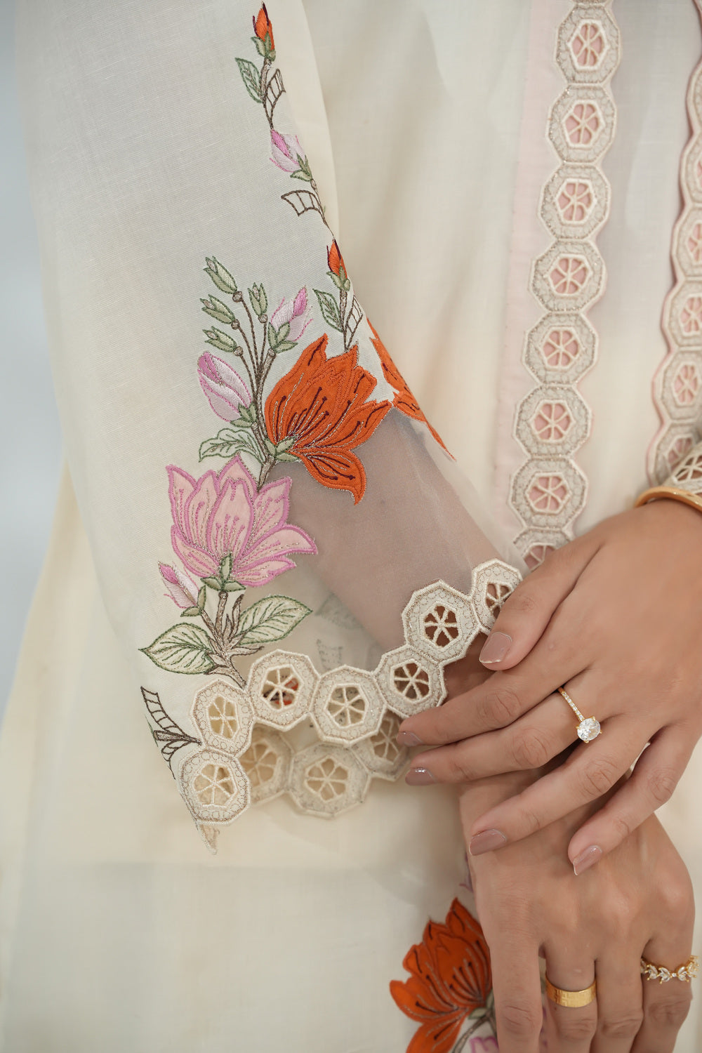 Ivory Appliqué Cutwork Jacket Set