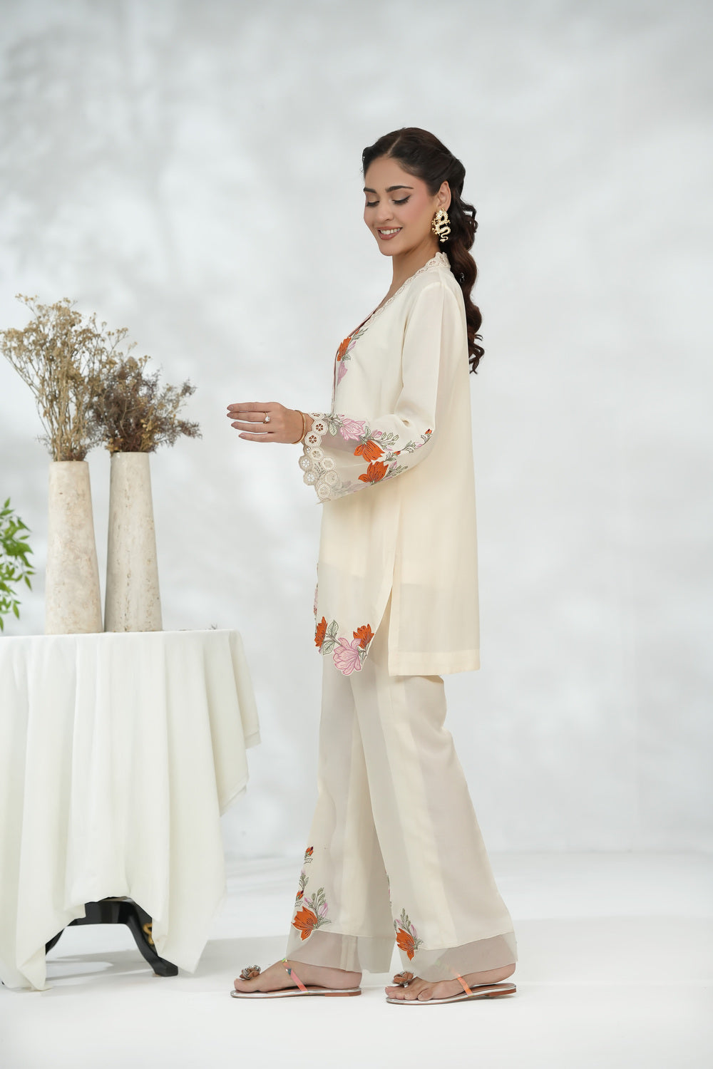 Ivory Appliqué Cutwork Jacket Set