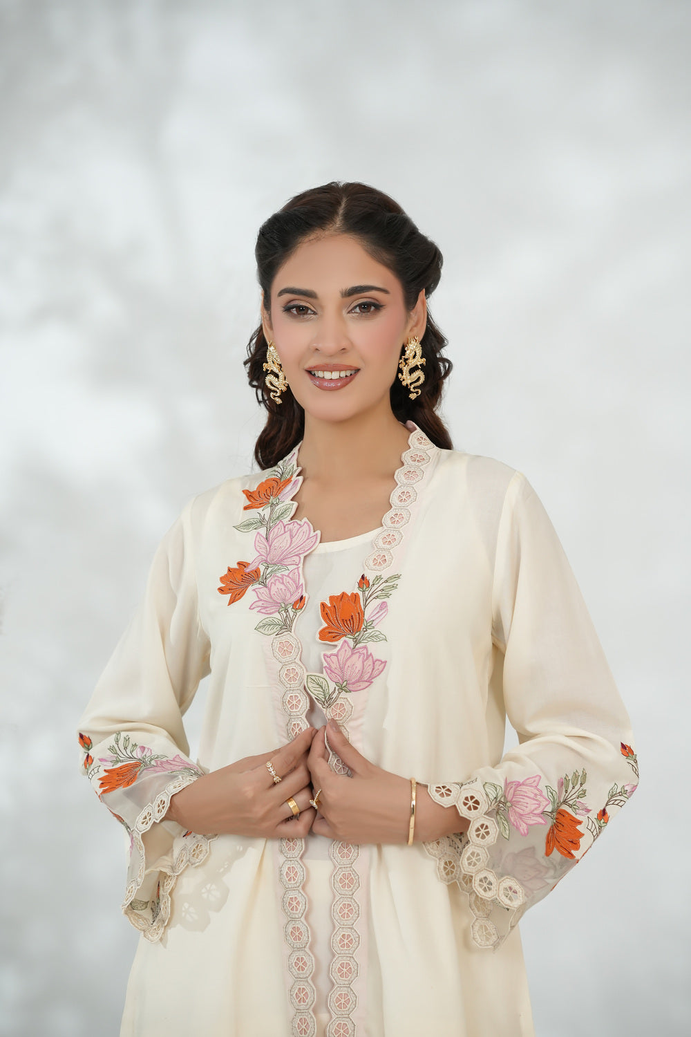 Ivory Appliqué Cutwork Jacket Set