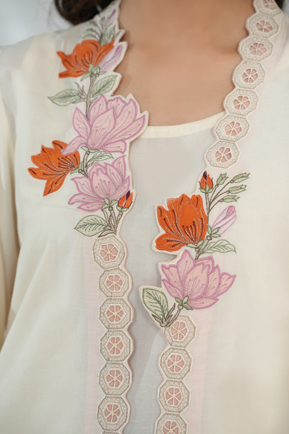 Ivory Appliqué Cutwork Jacket Set