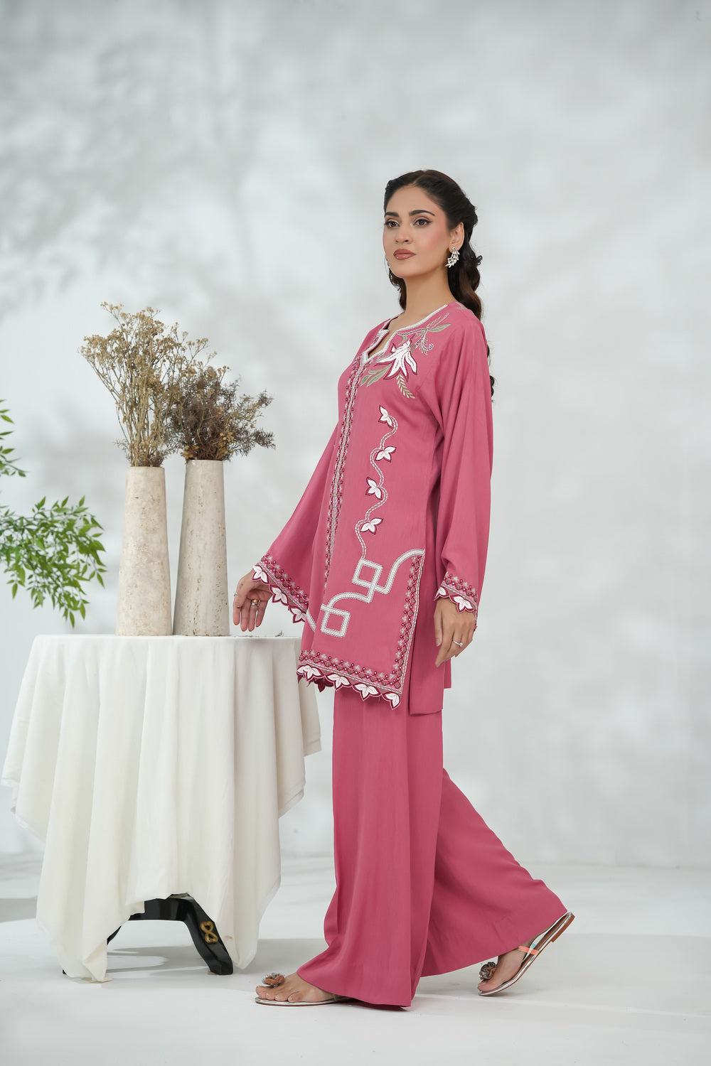 Lace Appliqué Dress with Leather Cutwork Details