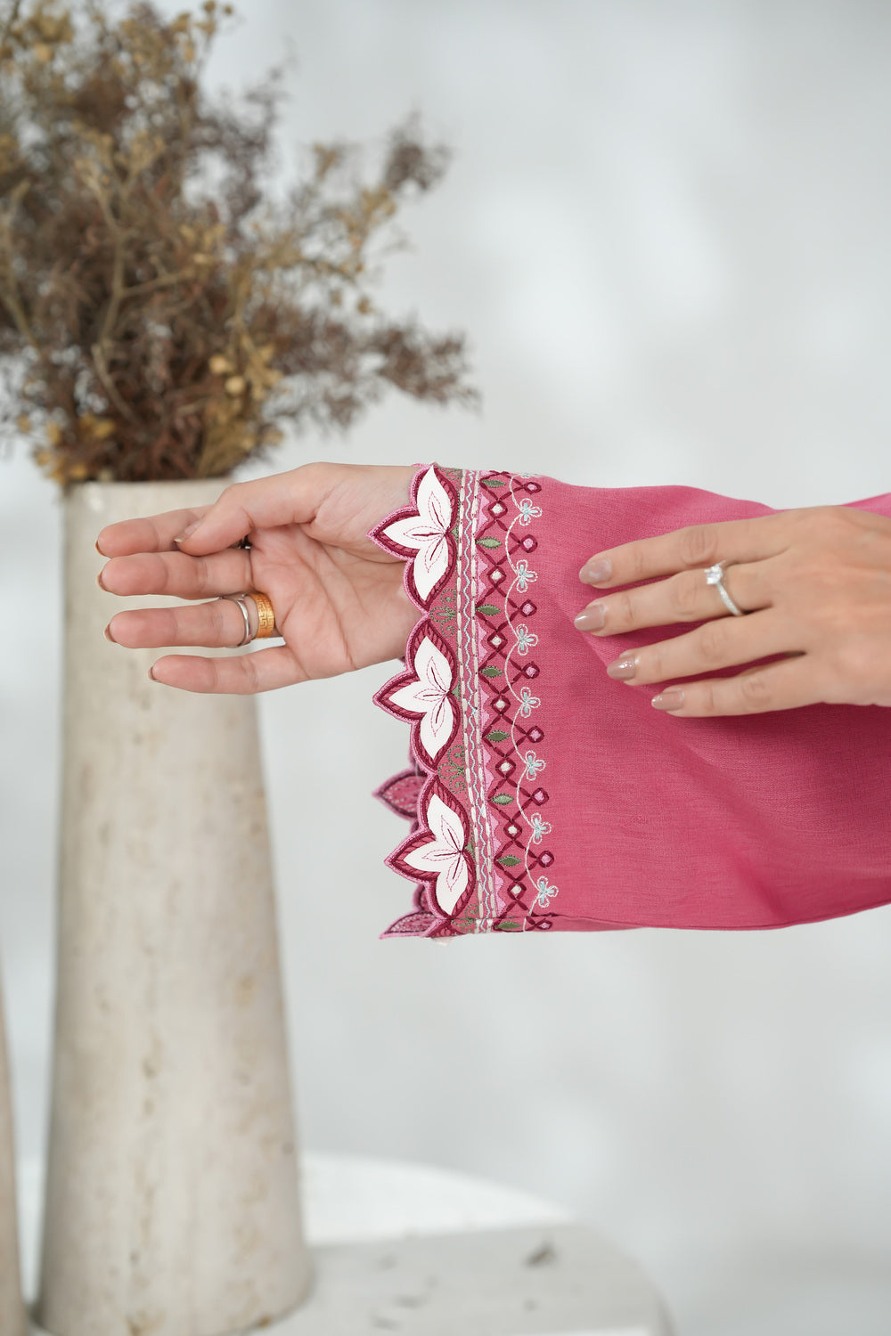 Lace Appliqué Dress with Leather Cutwork Details