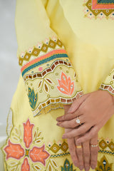 Yellow Floral Embroidered Shirt with Straight Trousers