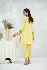 Yellow Floral Embroidered Shirt with Straight Trousers