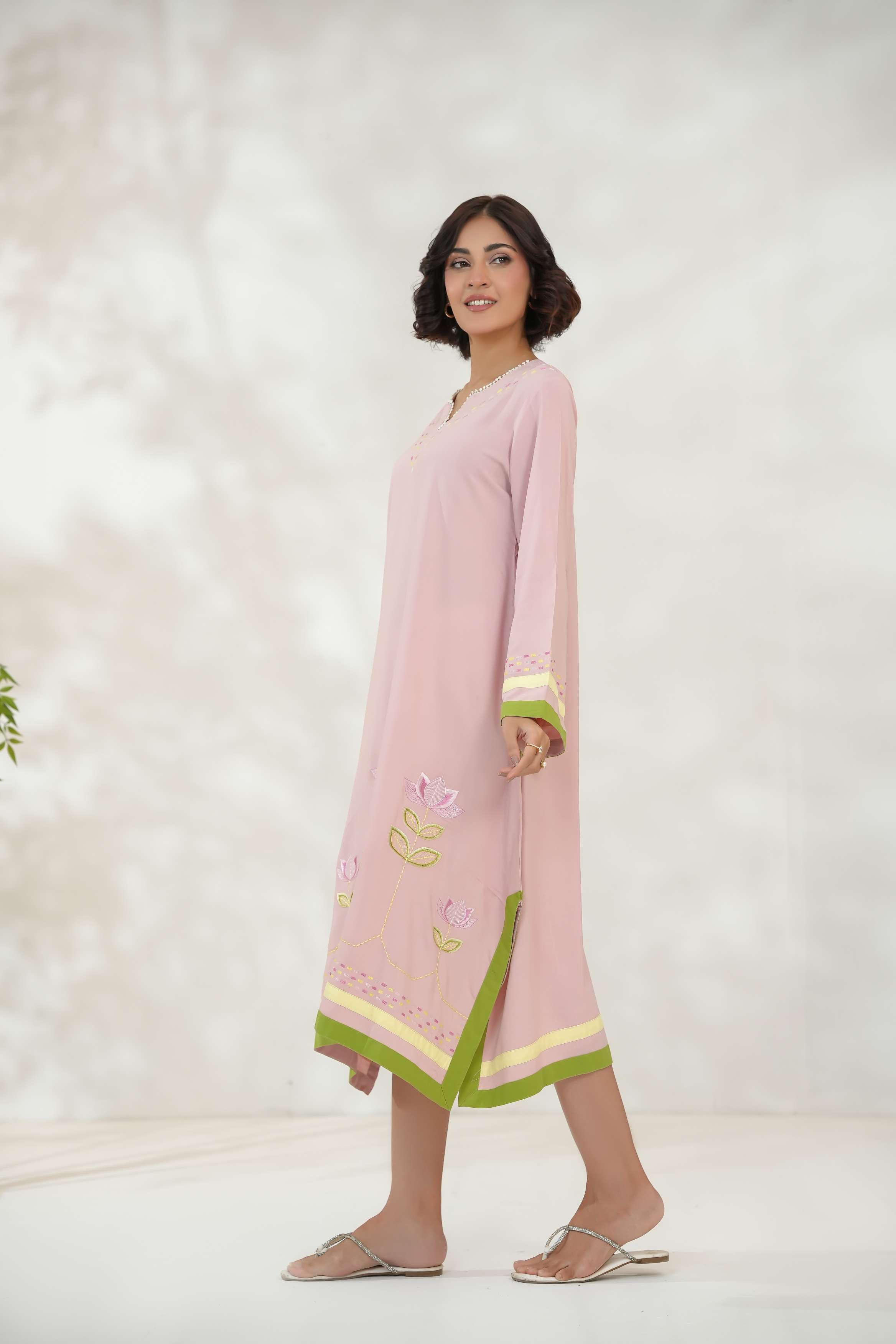 Tea Pink Shirt with Minimal Embroidery