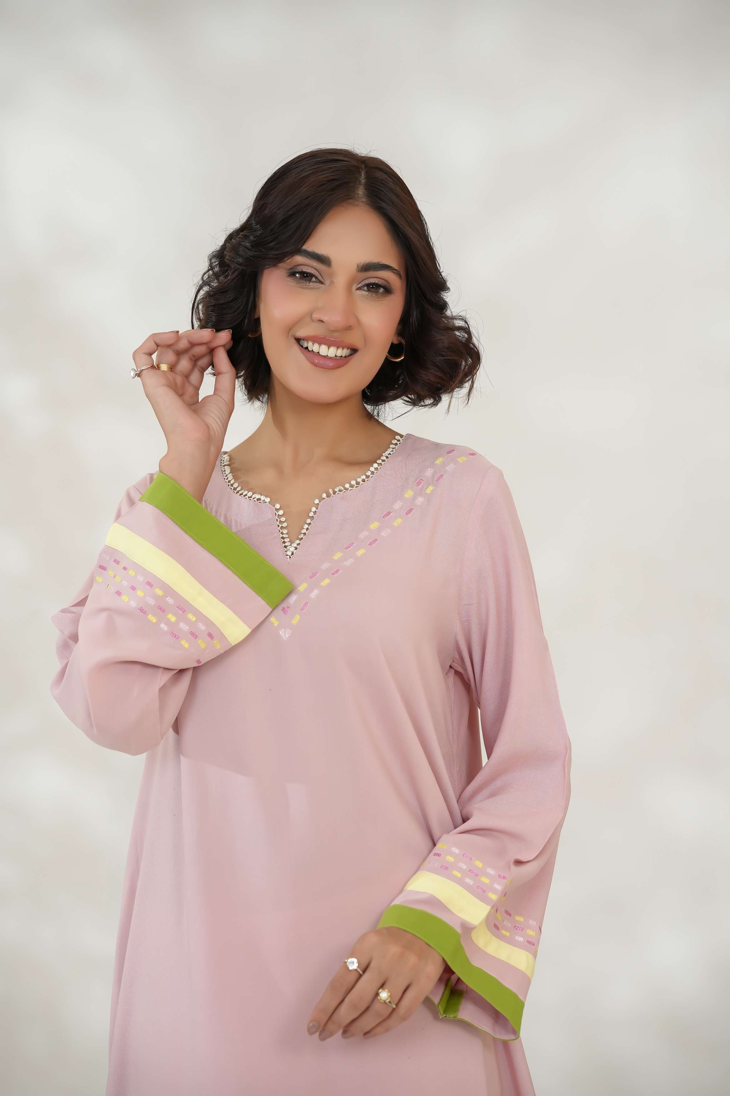 Tea Pink Shirt with Minimal Embroidery