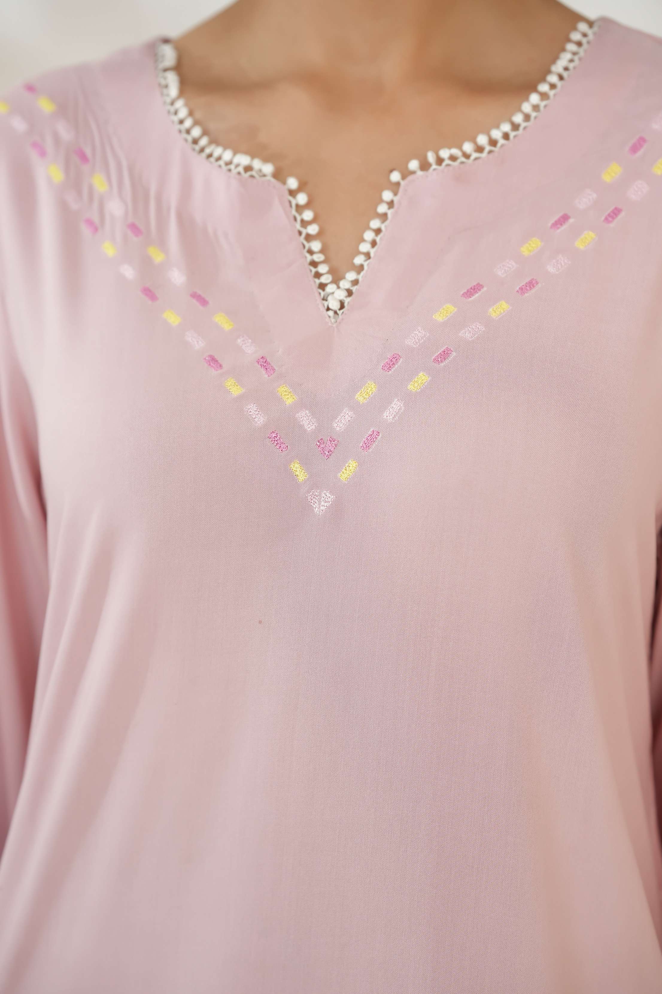 Tea Pink Shirt with Minimal Embroidery