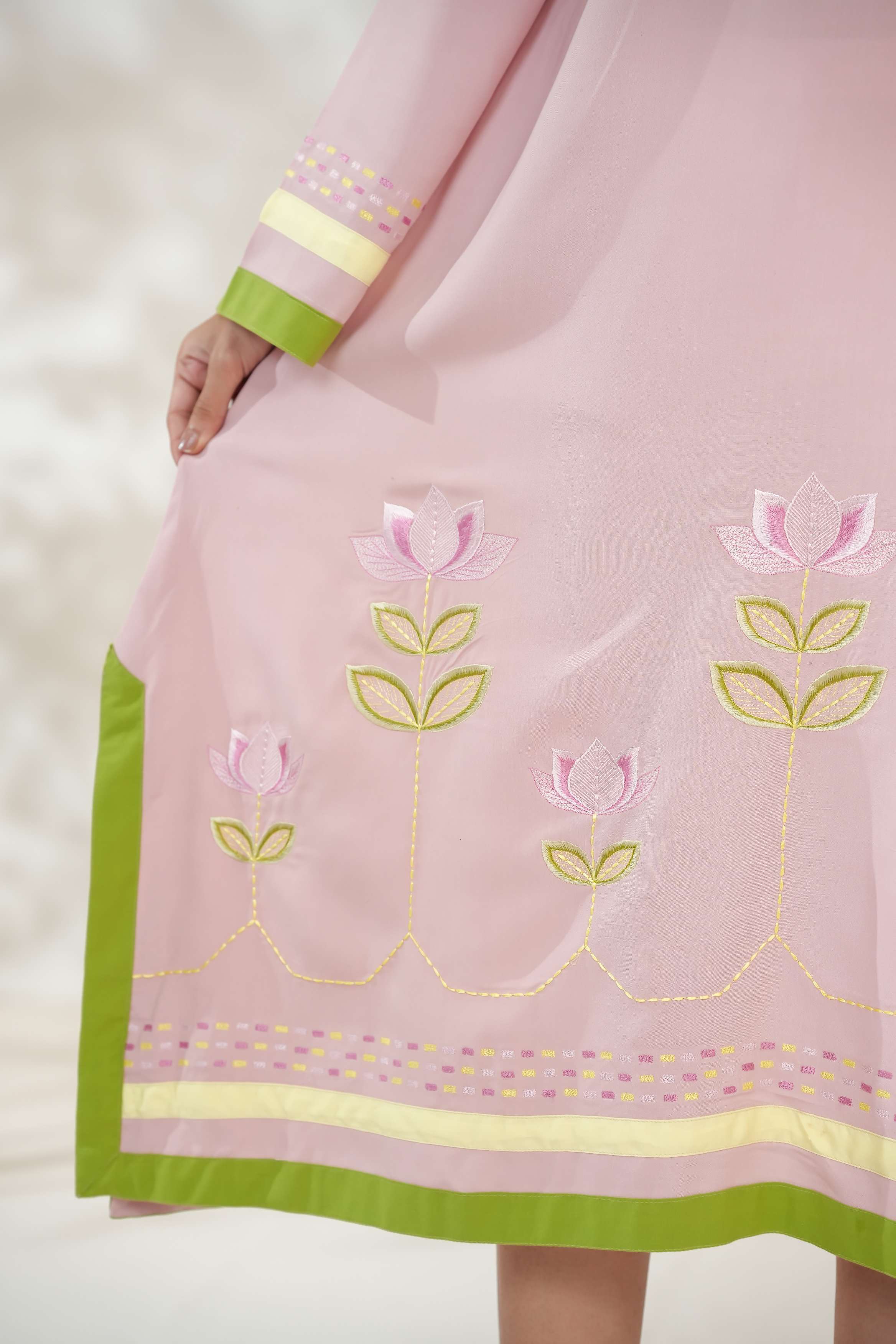 Tea Pink Shirt with Minimal Embroidery
