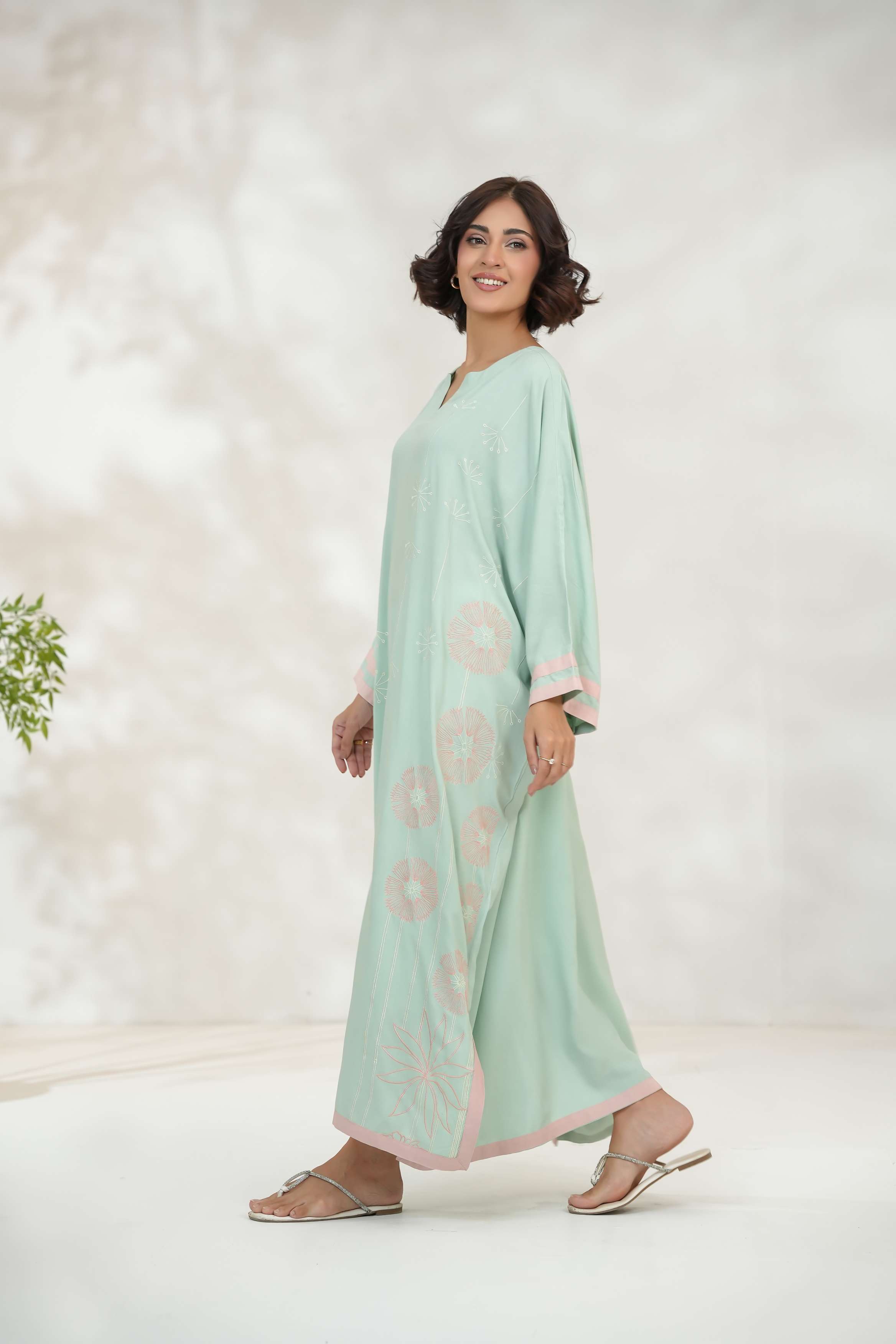 Sea Blue Shirt with Minimal embroidery