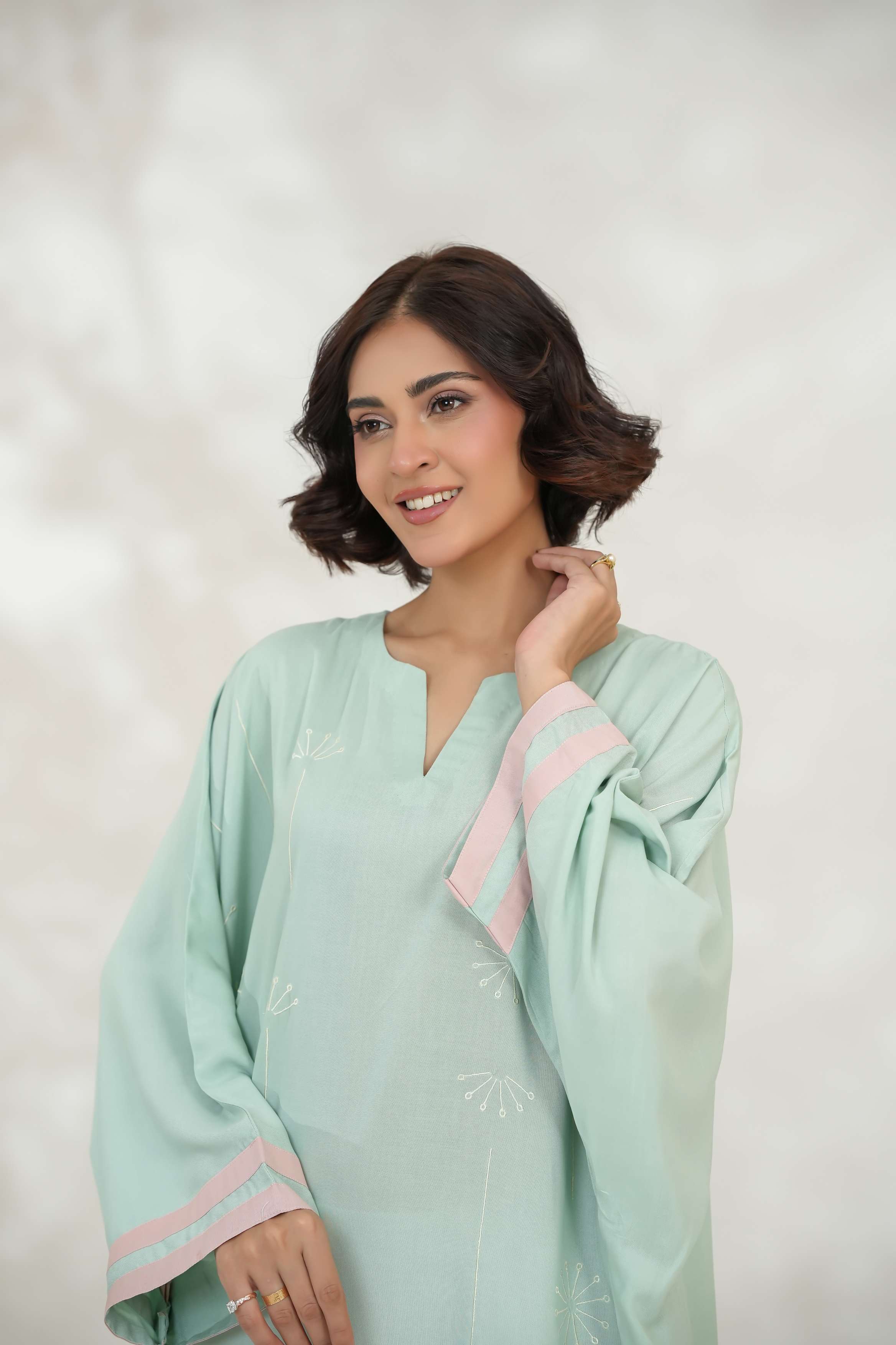 Sea Blue Shirt with Minimal embroidery