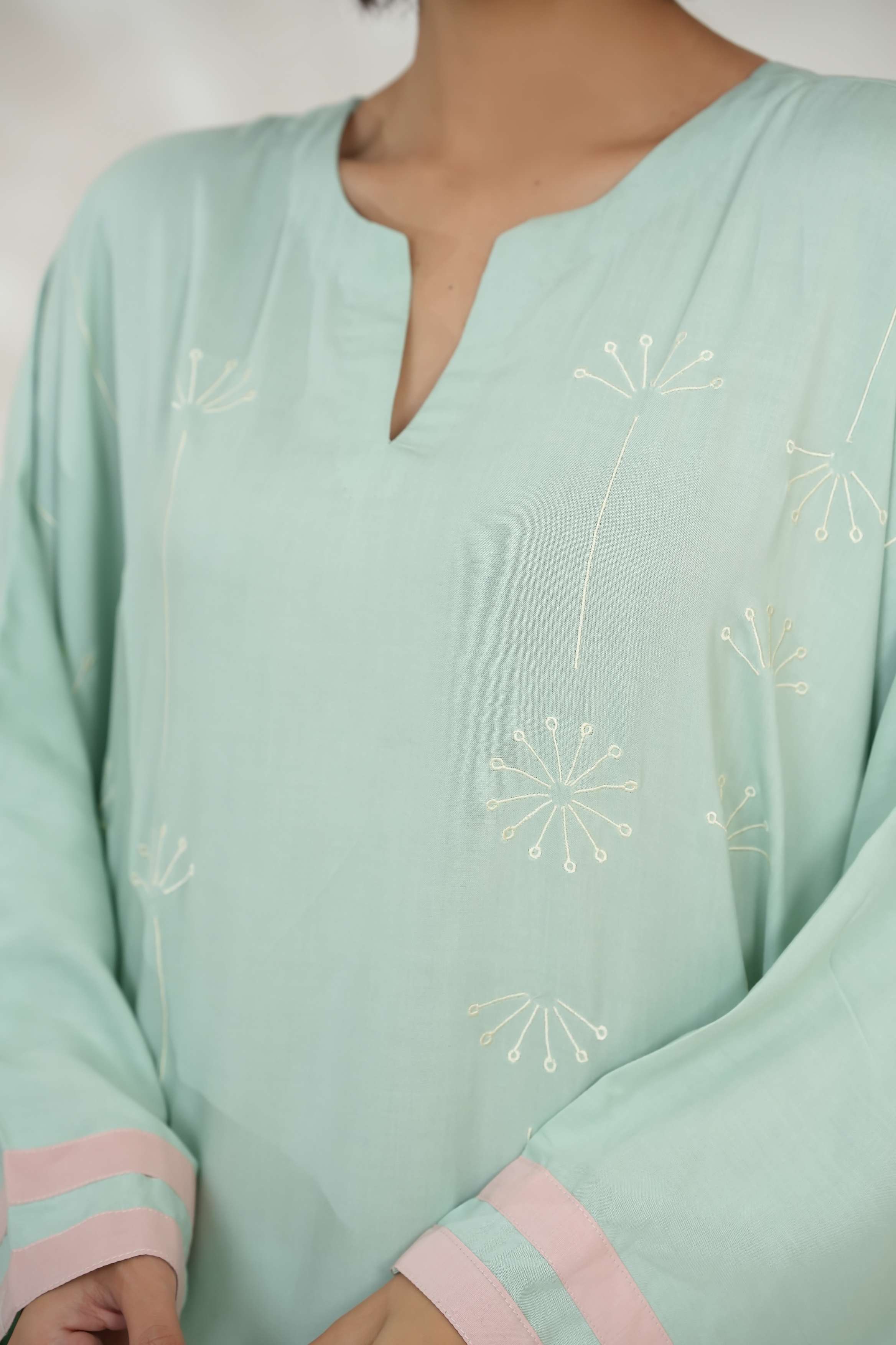 Sea Blue Shirt with Minimal embroidery