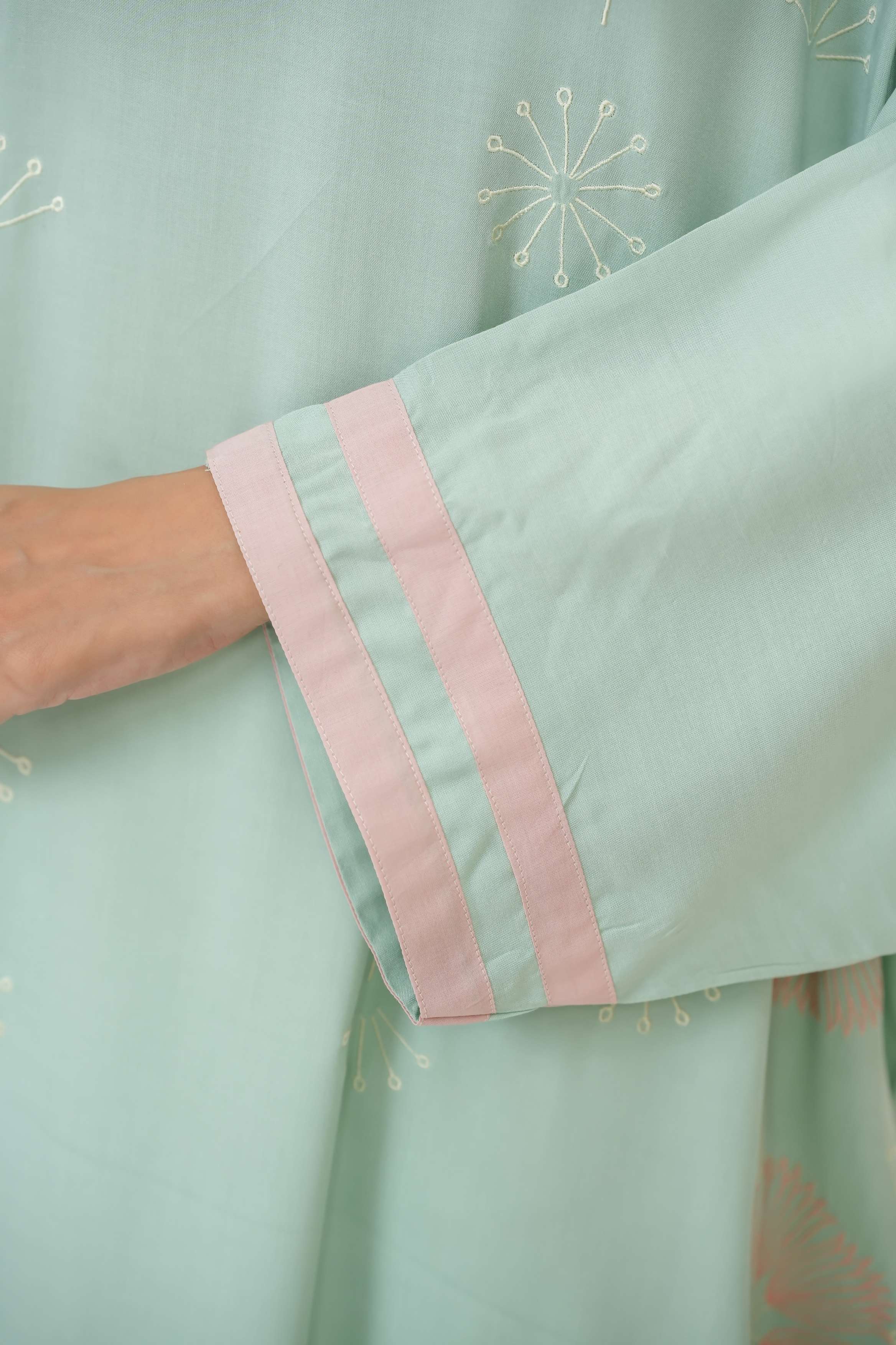 Sea Blue Shirt with Minimal embroidery